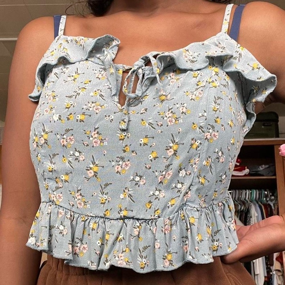 Blue floral tank top